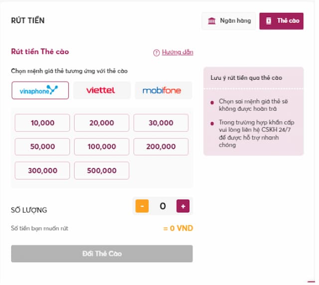 Rút tiền qua thẻ cào - Hiệu quả 100%