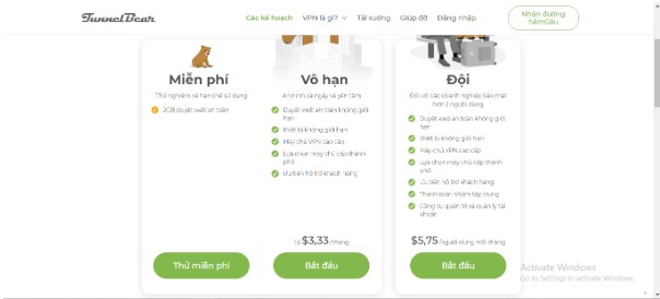 Gói dịch vụ VPN được cung cấp bởi TunnelBear