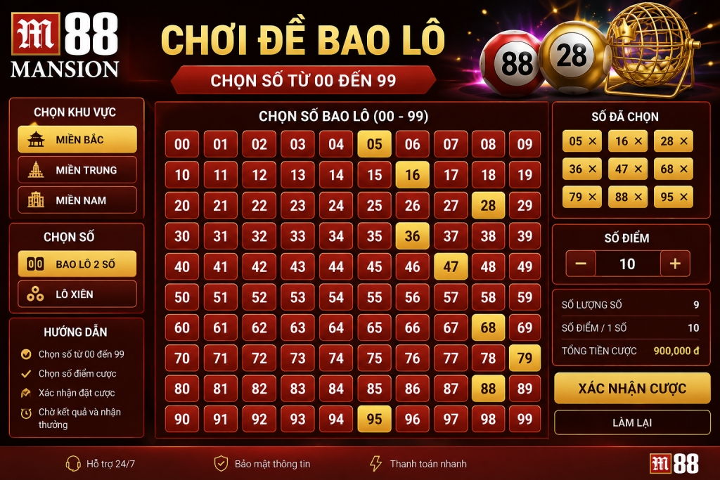 Chơi đề bao lô với bảng số từ 00 đến 99