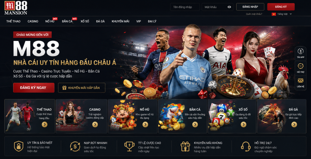 Giao diện trang chủ nhà cái M88